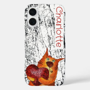 Cute orange cartoon cats name grunge iPhone 16 case