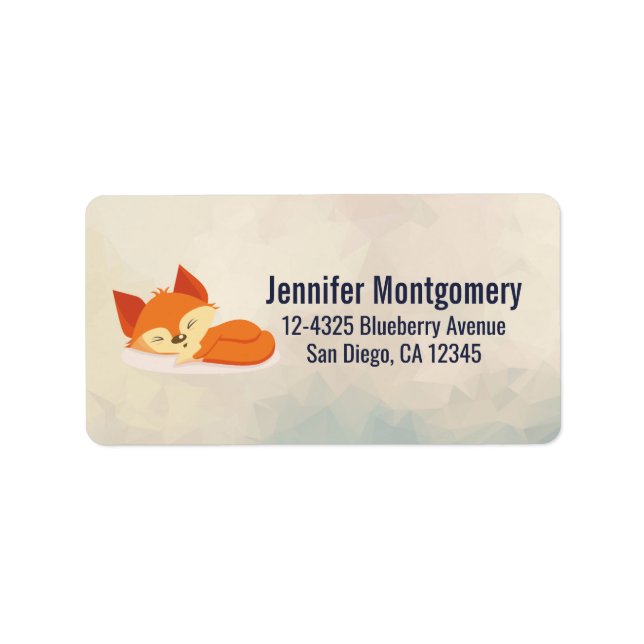 Cute Orange Cartoon Drawing of a Fox Sleeping Label (Front)