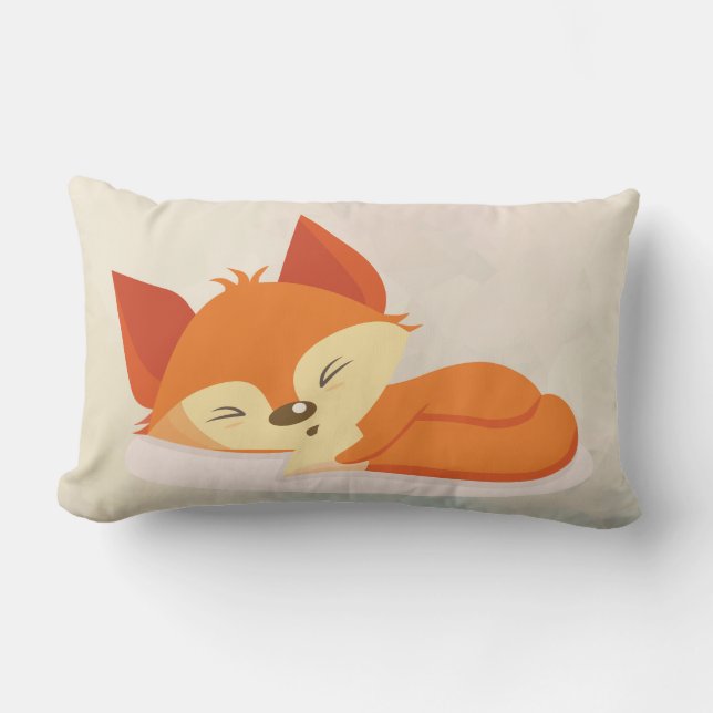 Cute Orange Cartoon Drawing of a Fox Sleeping Lumbar Cushion (Front)
