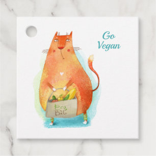 Cute Orange Cartoon Eco Cat Go Vegan Favour Tags