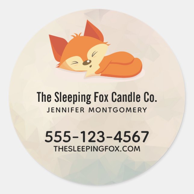 Cute Orange Cartoon Fox Sleeping Business Classic Round Sticker (Front)