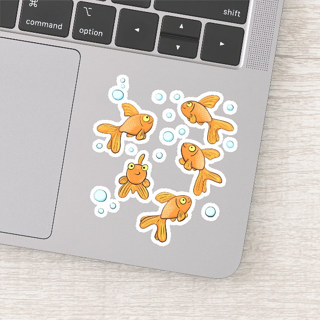 Cute orange cartoon goldfish with blue bubbles (Detail)