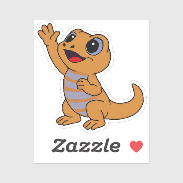 Cute Orange Cartoon Lizard for Water Bottle (Sheet)