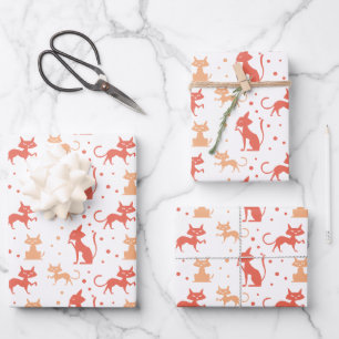 Cute Orange Cat and Star Pattern Wrapping Paper Sheet