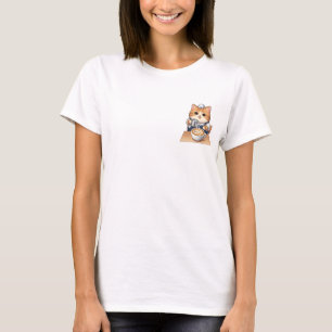 Cute Orange Cat Barista Making Fish Latte Art Cart T-Shirt