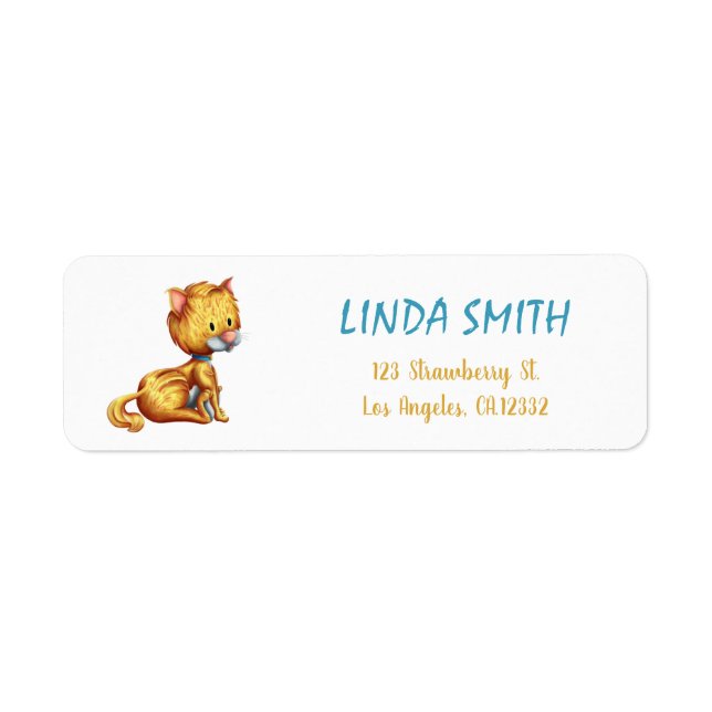 Cute Orange Cat Blue Collar Return Address (Front)