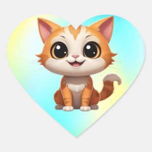 Cute Orange Cat Cartoon Style Character-89738 Heart Sticker