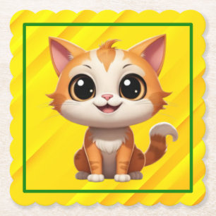 Cute Orange Cat Cartoon Style Character-89738 Paper Coaster