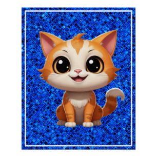 Cute Orange Cat Cartoon Style Character-89738 Poster
