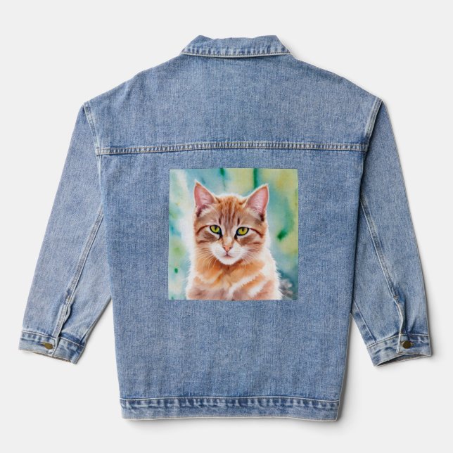 Cute Orange Cat Denim Jacket (Back)