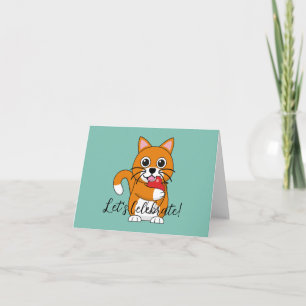 Cute Orange Cat Eating Apple Cartoon   Add Text Card