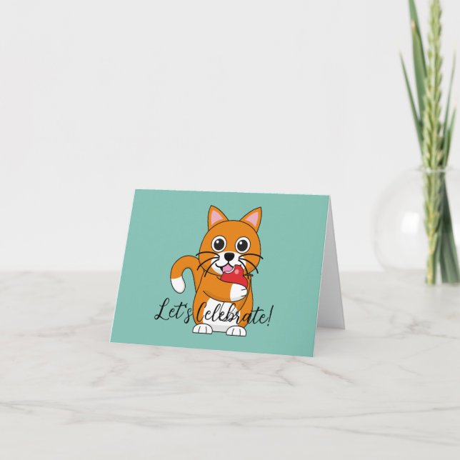 Cute Orange Cat Eating Apple Cartoon | Add Text Card (Front)