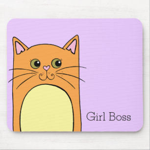 Cute Orange Cat Girl Boss Mouse Mat