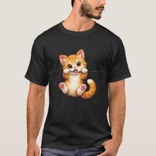 Cute Orange Cat Hanging Playing Wire Illustration T-Shirt