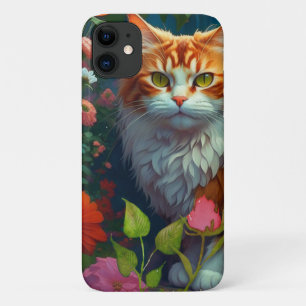 Cute Orange Cat in Flowers  iPhone 11 Case
