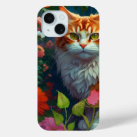 Cute Orange Cat in Flowers
