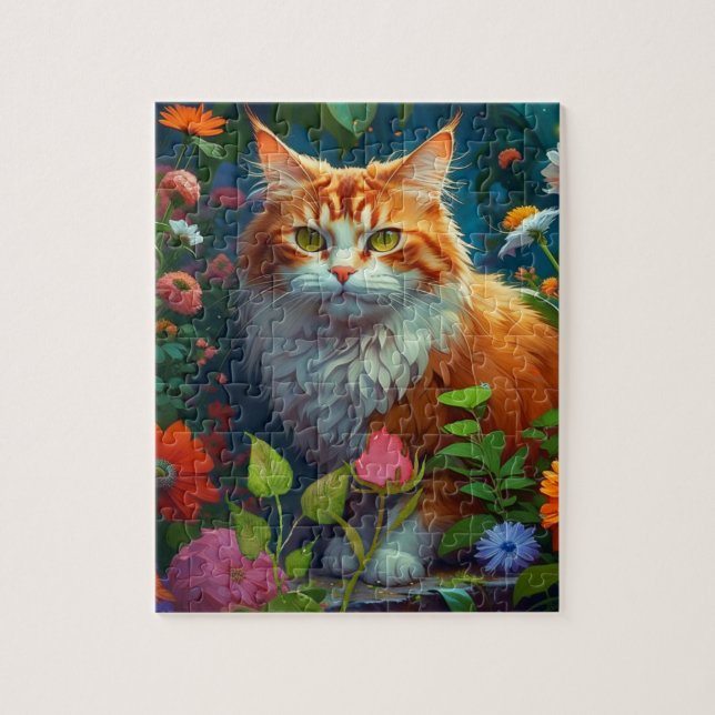 Cute Orange Cat in Flowers  Jigsaw Puzzle (Vertical)