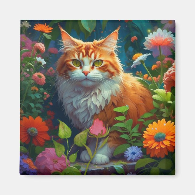 Cute Orange Cat in Flowers  Magnet (Front)