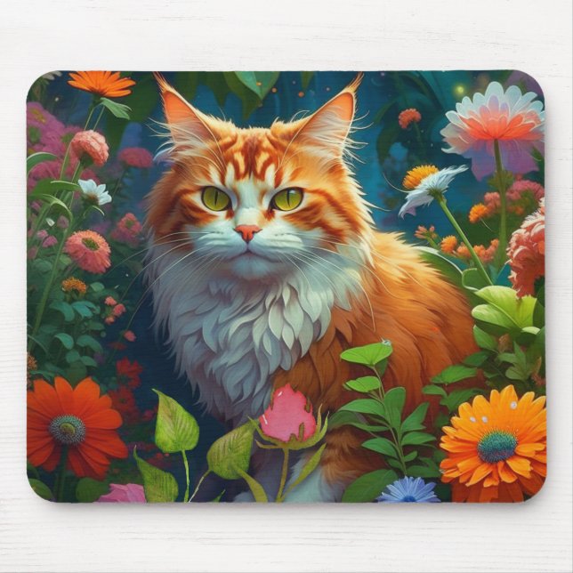 Cute Orange Cat in Flowers  Mouse Mat (Front)