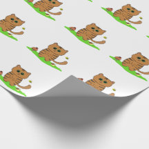 Cute Orange Cat in Green Meadow Wrapping Paper