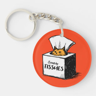 Cute Orange Cat in Tissue Box Custom Name Key Ring
