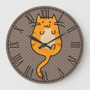 Cute Orange Cat Large Clock