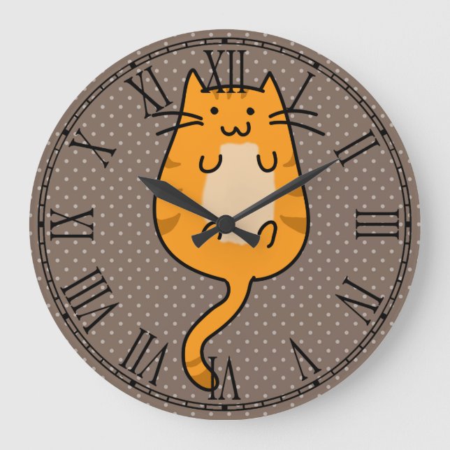 Cute Orange Cat Large Clock (Front)