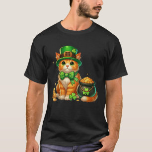 Cute Orange Cat Leprechaun St Patricks Day Shamroc T-Shirt