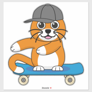 Cute Orange Cat on Skateboard Cartoon