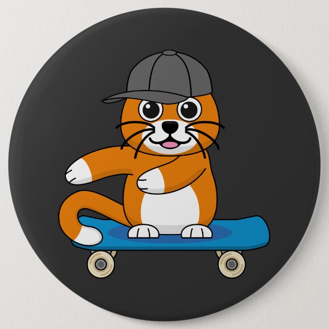 Cute Orange Cat on Skateboard Cartoon 6 Cm Round Badge (Front)