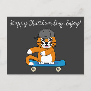 Cute Orange Cat on Skateboard Cartoon   Add Text Holiday Postcard