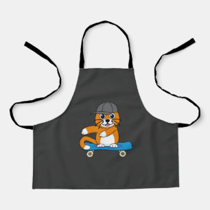 Cute Orange Cat on Skateboard Cartoon Apron