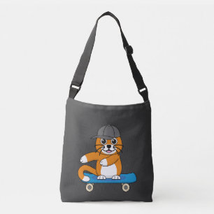 Cute Orange Cat on Skateboard Cartoon Crossbody Bag