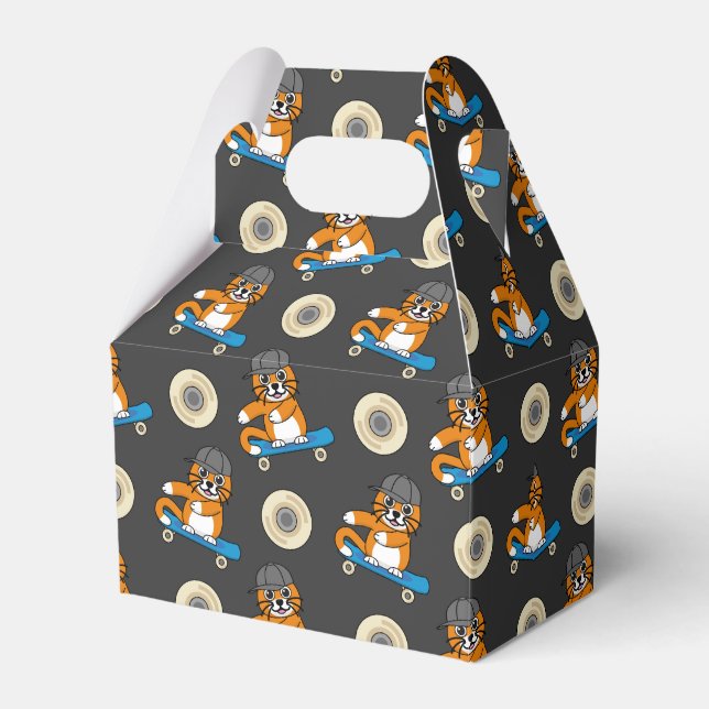 Cute Orange Cat on Skateboard Cartoon Favour Box (Front Side)