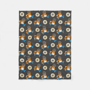 Cute Orange Cat on Skateboard Cartoon Fleece Blanket