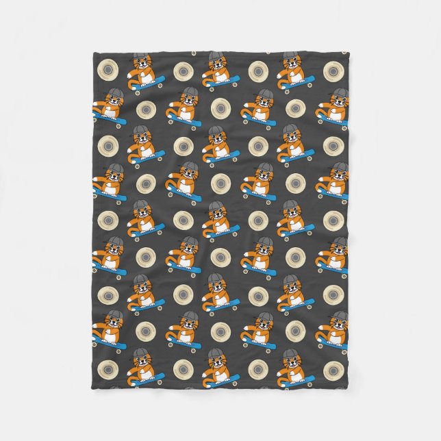 Cute Orange Cat on Skateboard Cartoon Fleece Blanket (Front)