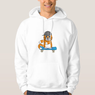 Cute Orange Cat on Skateboard Cartoon Hoodie