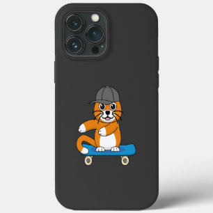 Cute Orange Cat on Skateboard Cartoon iPhone 13 Pro Max Case
