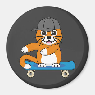 Cute Orange Cat on Skateboard Cartoon Magnet