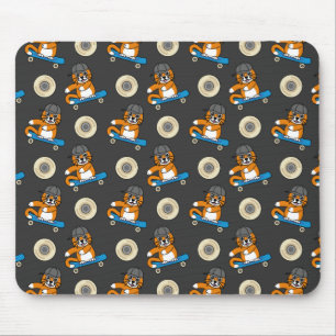 Cute Orange Cat on Skateboard Cartoon Mouse Mat