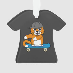 Cute Orange Cat on Skateboard Cartoon Ornament