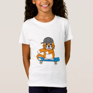 Cute Orange Cat on Skateboard Cartoon T-Shirt
