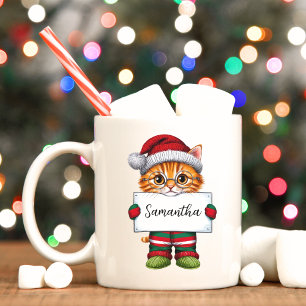 Cute Orange Cat Personalised Christmas Mug