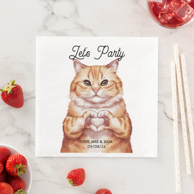 Cute Orange Cat Personalised Napkin (Insitu)