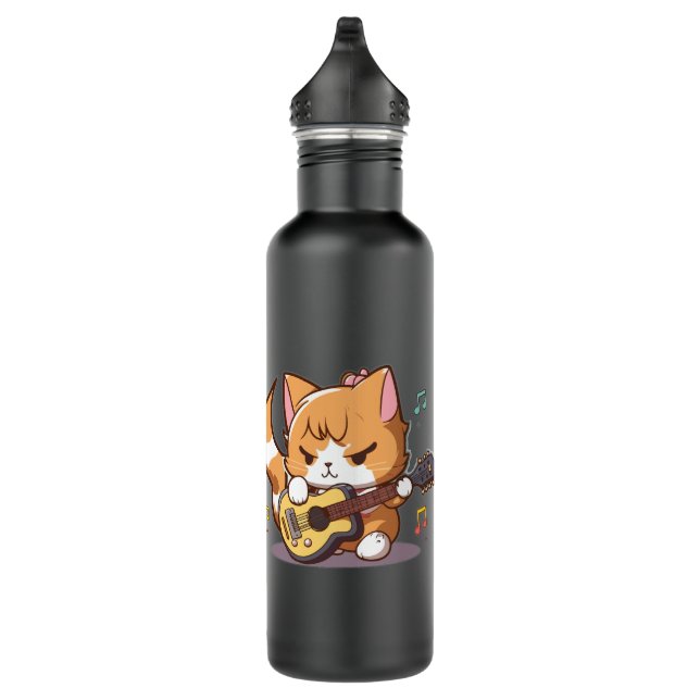 Cute Orange Cat Playing Guitar 710 Ml Water Bottle (Right)