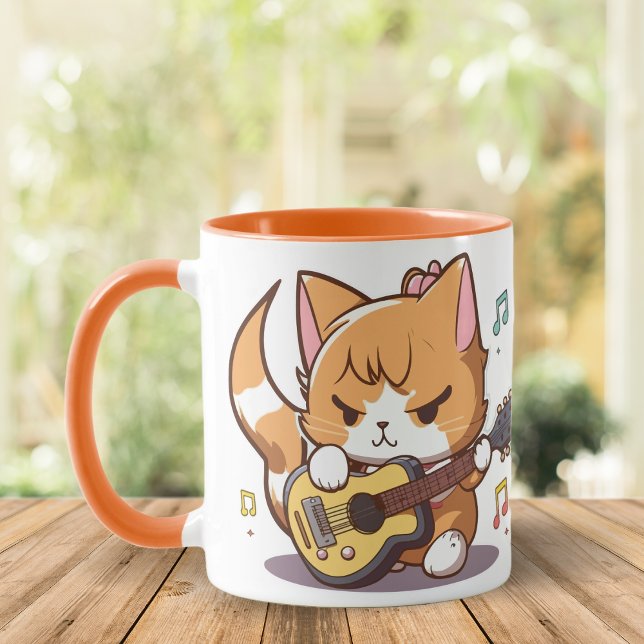 Cute Orange Cat Playing Guitar Mug (Creator Uploaded)