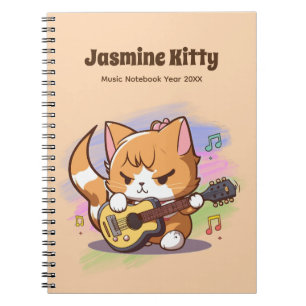 Cute Orange Cat Playing Guitar (Personalise) Notebook