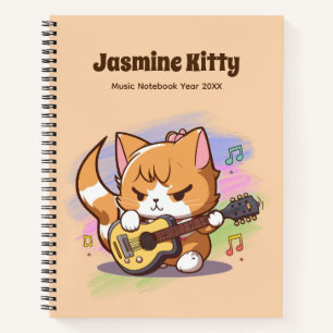Cute Orange Cat Playing Guitar (Personalise) Notebook