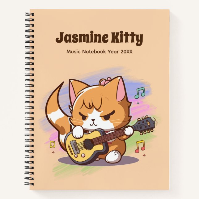 Cute Orange Cat Playing Guitar (Personalise) Notebook (Front)