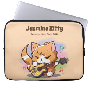 Cute Orange Cat Playing Guitar (Personalize) Laptop Sleeve